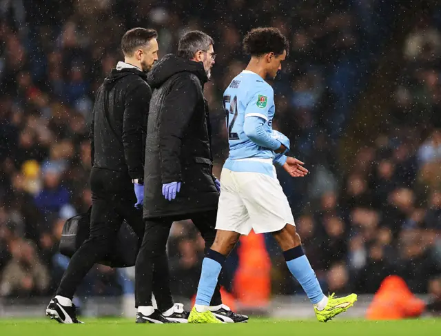 Oscar Bobb of Manchester City leaves the field