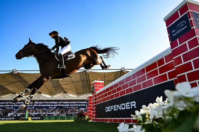 Rachel Proudley of Great Britain competing in the Puissance