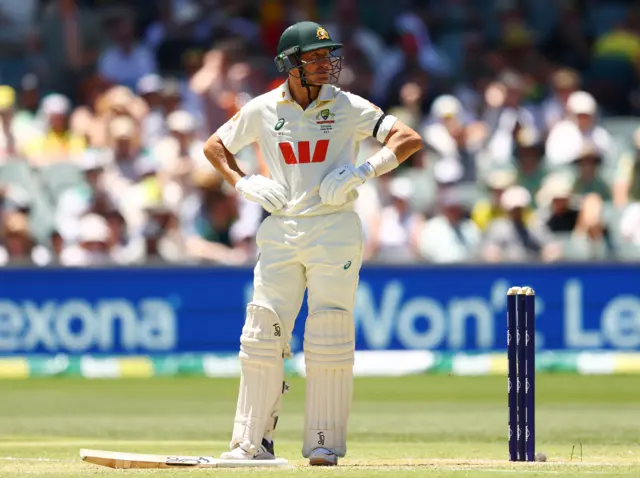 Marnus Labuschagne looks dejected after being dismissed