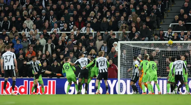 Newcastle United's Lewis Miley scores