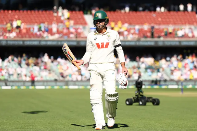Alex Carey acknowledges the crowd after he is dismissed for 106