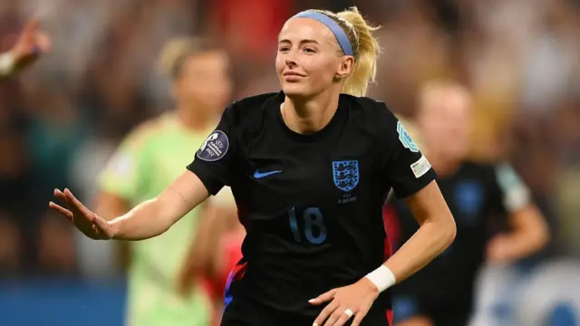 Chloe Kelly celebrates after scoring in the Euro 2025 semi-finals