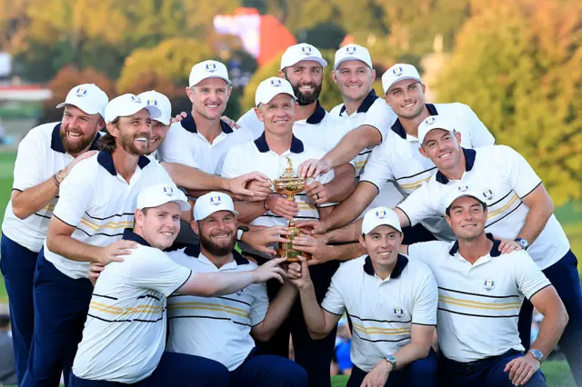 Team Europe celebrate after winning the Ryder Cup