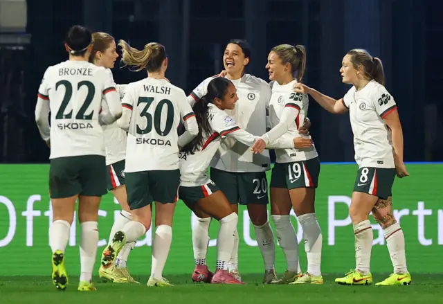 Chelsea's Sam Kerr celebrates scoring their second goal with teammates