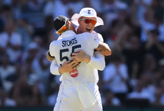 Ben Stokes celebrates a wicket with Zak Crawley