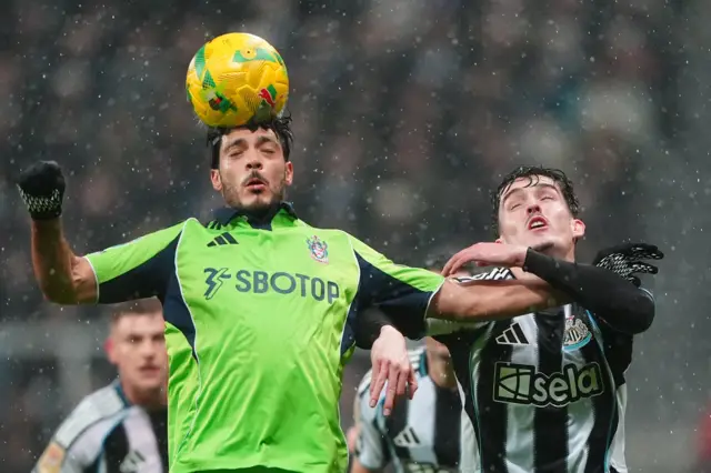 Fulham's Raul Jimenez (left) and Newcastle United's Tino Livramento