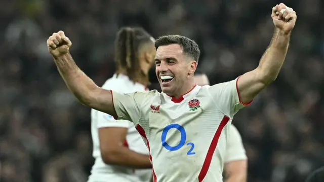 England's fly half George Ford celebrates victory over New Zealand