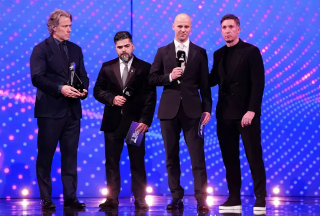 Sergio Aguiar and David Stancombe with John Bishop and Robbie Fowler
