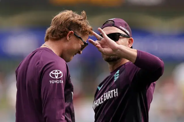 England’s Ollie Pope is flicked on the head by England head coach Brendan McCullum on day three of the third NRMA Insurance Ashes Series 2025 test at the Adelaide Oval, Australia