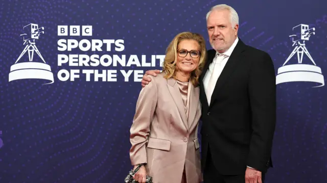 Sarina Wiegman and Marten Glotzbach arriving for the 2025 BBC Sports Personality of the Year Awards