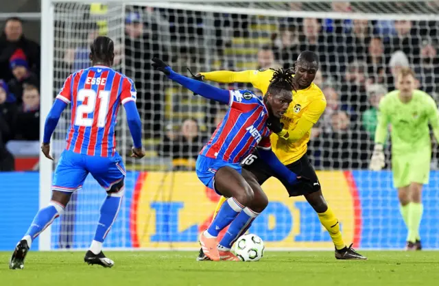 Crystal Palace's Christantus Uche and KuPS' Ibrahim Cisse battle for the ball during the UEFA Conference League match at Selhurst Park.