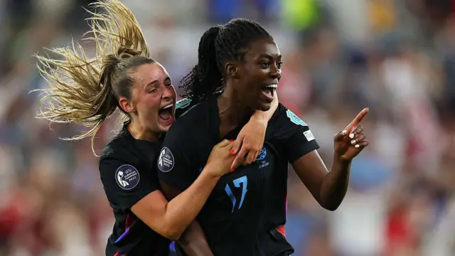 Michelle Agyemang celebrates scoring in the Euro 2025 semi-finals