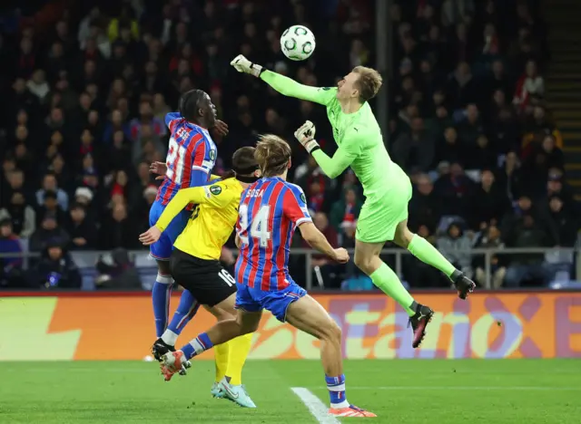 Crystal Palace's Romain Esse in action with KuPS' Johannes Kreidl during UEFA Conference League - Crystal Palace v KuPS - Selhurst Park.