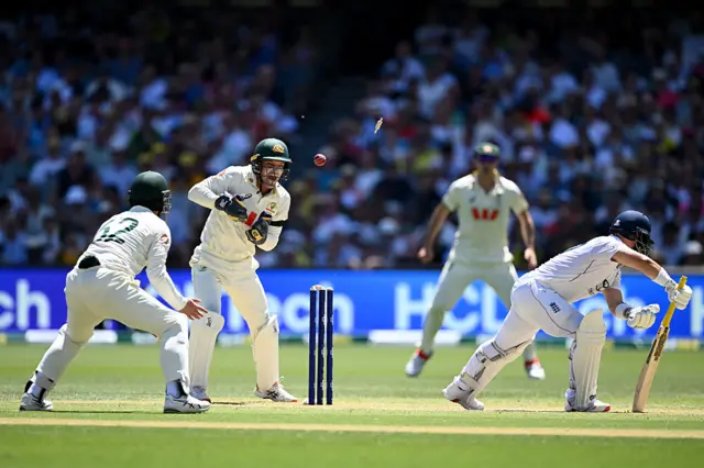 Ben Duckett is bowled by Nathan Lyon