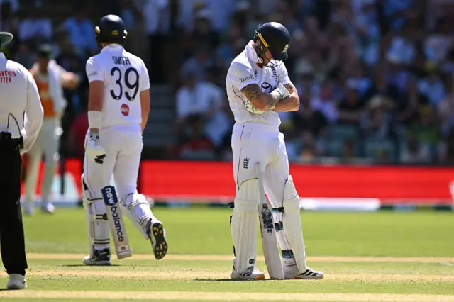 Ben Stokes looks frustrated by a decision
