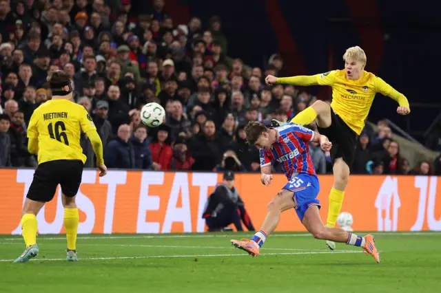 Justin Devenny of Crystal Palace scores his team's second goal during the UEFA Conference League 2025/26 League Phase MD6 match between Crystal Palace FC and KuPS Kuopio at Selhurst Park.