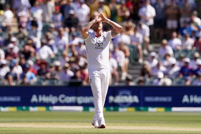 England’s Ben Stokes cuts a frustrated figure while bowling on day four of the third NRMA Insurance Ashes Series 2025 test at the Adelaide Oval, Australia
