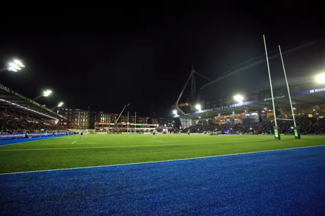 Cardiff Arms Park at night