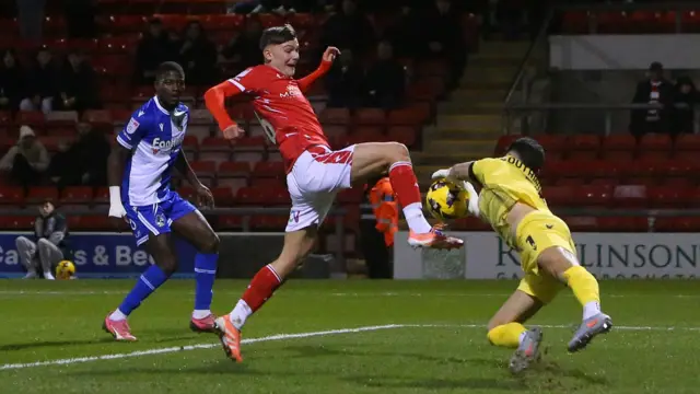 Emre Tezgel goes close for Crewe against Bristol Rovers