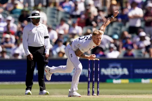 England’s Ben Stokes bowls on day four of the third NRMA Insurance Ashes Series 2025 test at the Adelaide Oval, Australia