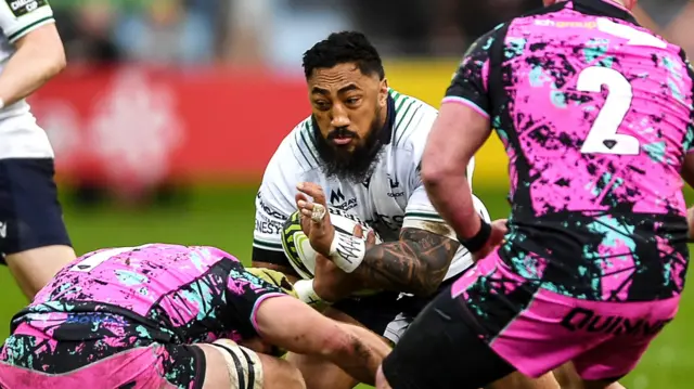 Bundee Aki carries the ball for Connacht against Ospreys