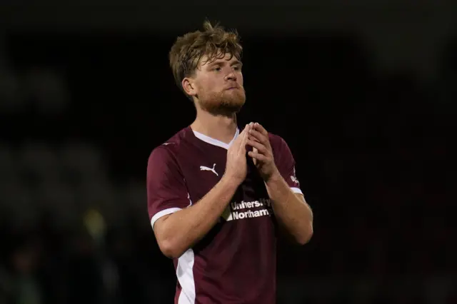 Northampton's Cameron McGeehan claps the fans after the win over Wimbledon