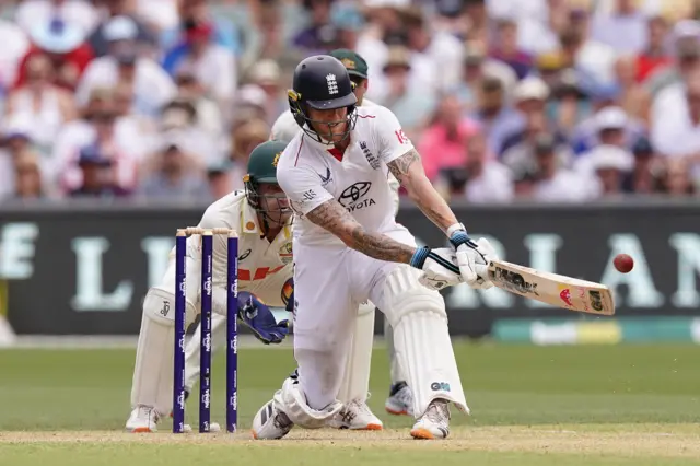 Ben Stokes reverse sweeps Nathan Lyon for four