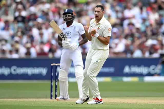 Scott Boland celebrates the wicket of Jofra Archer