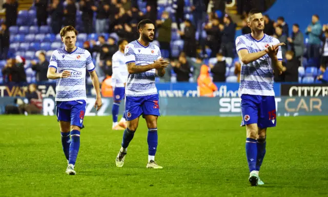 Reading players applaud their fans after the 3-2 win over Luton