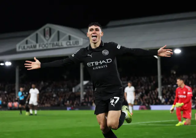 Phil Foden celebrates his second goal