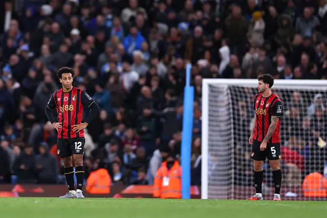 A dejected Tyler Adams of Bournemouth during the Premier League match between Manchester City and Bournemouth at Etihad Stadium on November 2, 2025 in Manchester, England