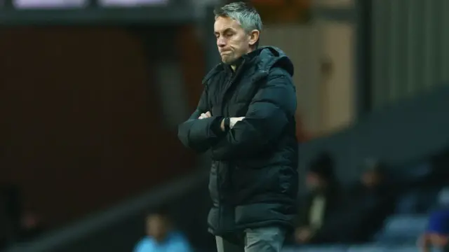 Ipswich boss Kieran McKenna closes his eyes in frustration