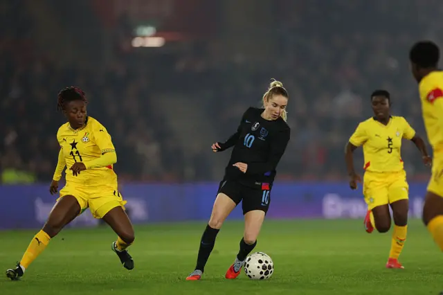 England's midfielder #10 Missy Bo Kearns controls the ball during the women's International football friendly match between England and Ghana at St Mary's Stadium in Southampton, southern England on December 2, 2025.