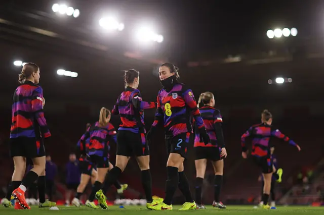 Lucy Bronze of England warms up prior to the Women's international friendly match between England and Ghana at St Mary's Stadium on December 02, 2025 in Southampton, England.