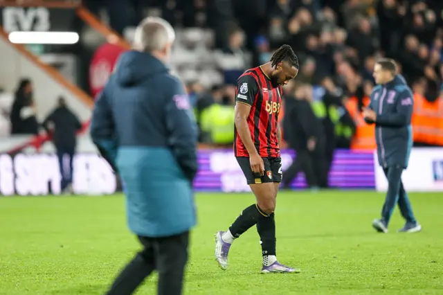 Antoine Semenyo of Bournemouth after his sides 1-0 defeat during the Premier League match between Bournemouth and Everton at Vitality Stadium on December 02, 2025 in Bournemouth, England.