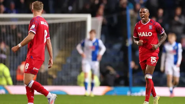 Ipswich's Ashley Young screams in celebration in front of goalscorer Sindre Walle Egeli