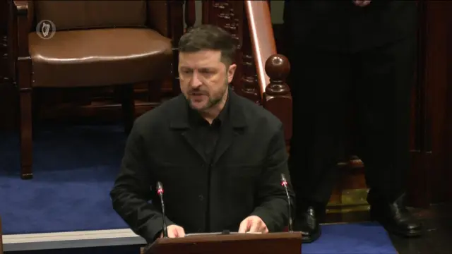Zelensky speaking in the Irish parliament