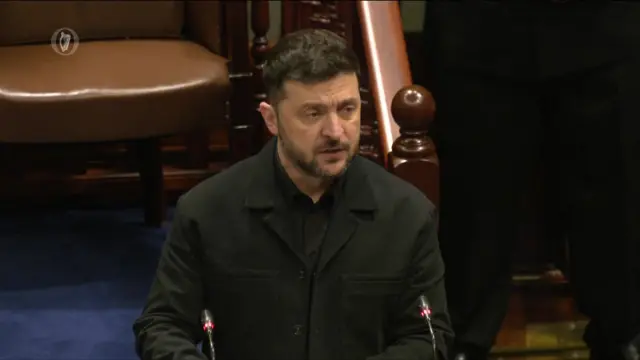 Zelensky speaking in the Irish parliament