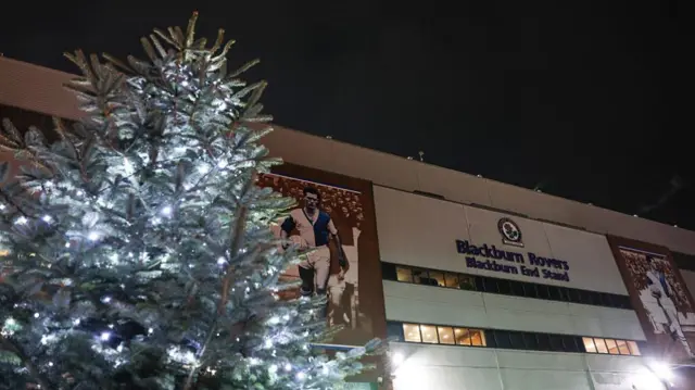 A Christmas tree outside Ewood Park