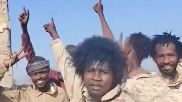 A screengrab showing RSF fighters at the Sudanese army base in Banabusa