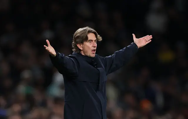 Thomas Frank, Manager of Tottenham Hotspur, reacts