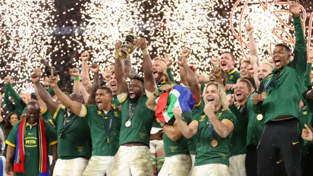 South Africa lifting the Rugby World Cup in 2023.
