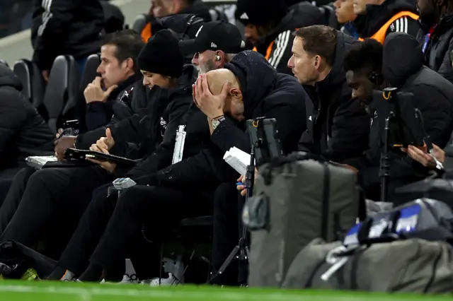 Pep Guardiola reacts to Fulham's goal
