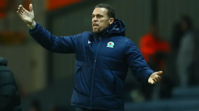 Blackburn manager Valerien Ismael raises his arms