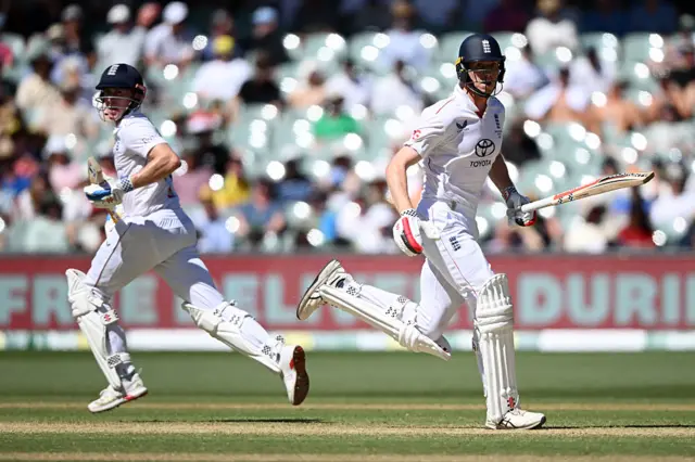 Zak Crawley and Harry Brook run between the wickets