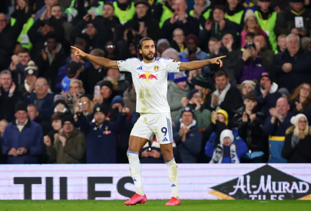 Leeds United's Dominic Calvert-Lewin celebrates scoring their first goal v Crystal Palace