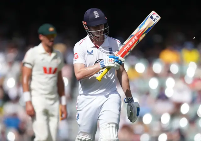Harry Brook reacts after being dismissed