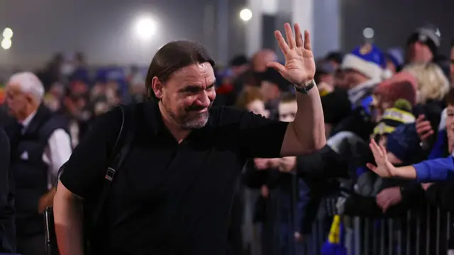 Leeds boss Daniel Farke waves to fans