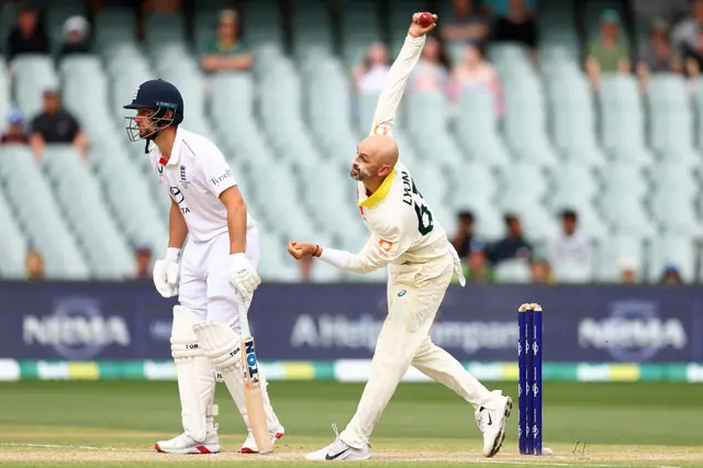 Nathan Lyon bowls
