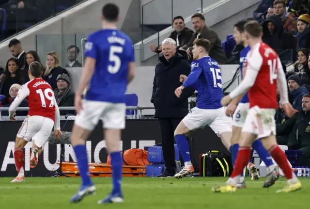 Everton manager David Moyes reacts during Premier League fixture Everton v Arsenal.